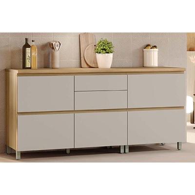 Balcão de Cozinha Rainha 2 Portas 5 Gavetas MDF Nature e Greige Nesher