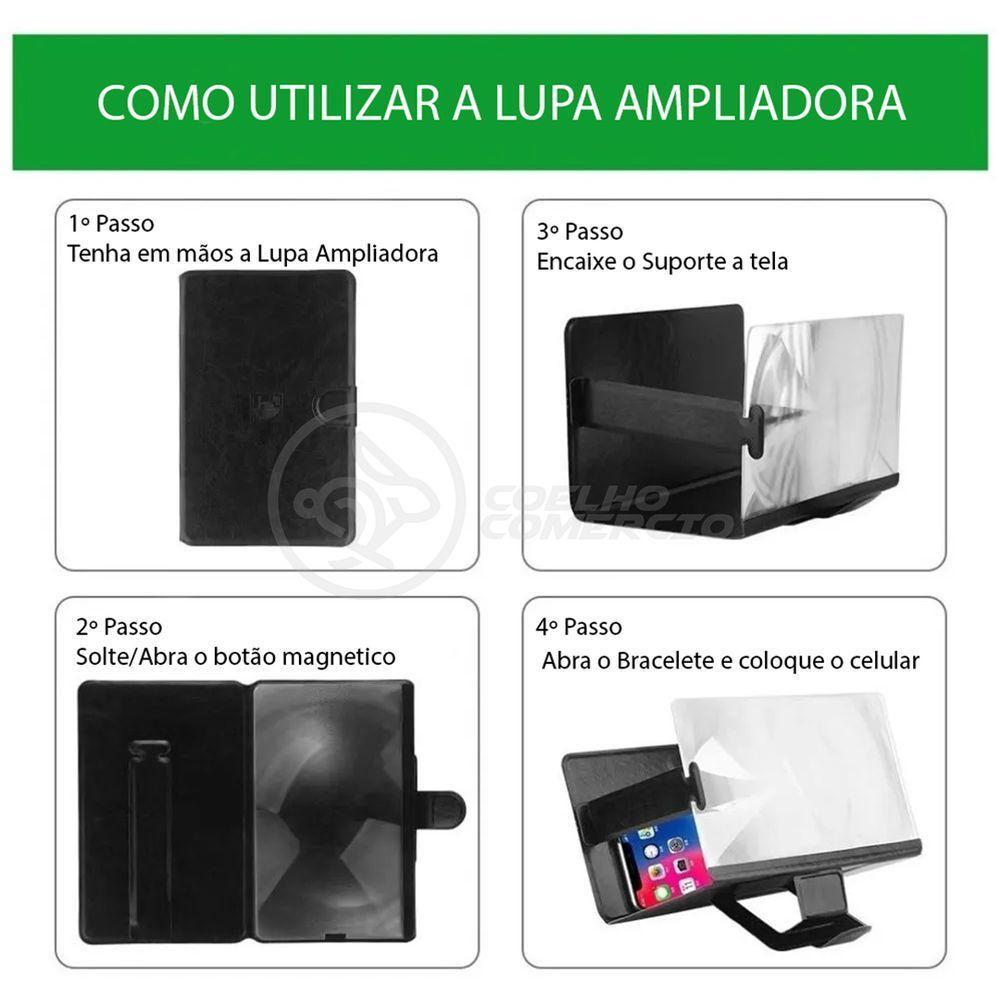 Lupa Ampliadora Tela De Celular Portátil Dobrável Preta - 2