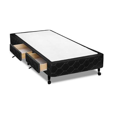 Cama Box Solteiro Poli Black 2 Gavetas Madeira Tecido Preto Colchões Castor