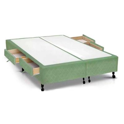 Cama Box Queen Poli Green 4 Gavetas Madeira Tecido Verde Colchões Castor