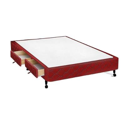 Cama Box Casal Poli Wine 2 Gavetas Madeira Tecido Vinho Colchões Castor