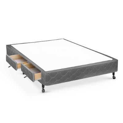 Cama Box Casal Poli Gray 2 Gavetas Madeira Tecido Cinza Colchões Castor