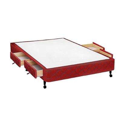 Cama Box Casal Poli Wine 4 Gavetas Madeira Tecido Vinho Colchões Castor