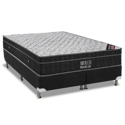 Cama Box com Colchão Queen Airtech Euro Pillow Molas Ensacadas Suede Preto Ortobom