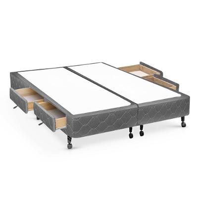 Cama Box Queen Poli Gray 4 Gavetas Madeira Tecido Cinza Colchões Castor