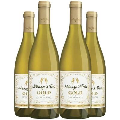 Vinho Branco Menage A Trois Gold Chardonnay 750ml Kit 4 Garrafas