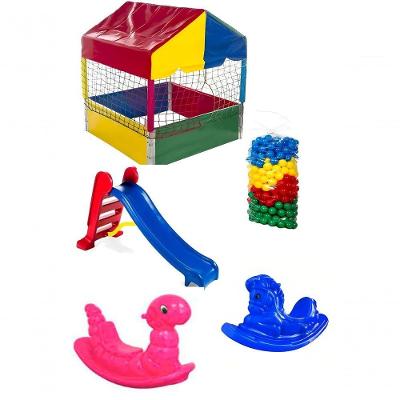 Kit Playground Piscina 1,00m 500 Esferas Coloridas Escorregador 2 Gangorras G1 Rotoplay