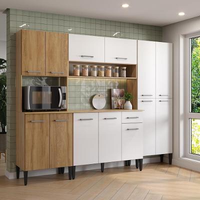 Cozinha Compacta Arizona Nice 13 Portas 1 Gaveta MDP 229CM Carvalho e Branco