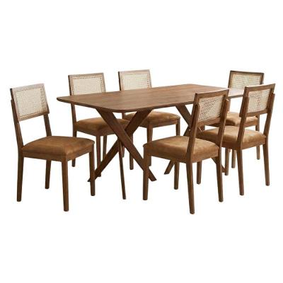 Mesa de Jantar Cacau 6 Lugares MDF Cadeiras Corino Kaki 180CM Milani Movelaria