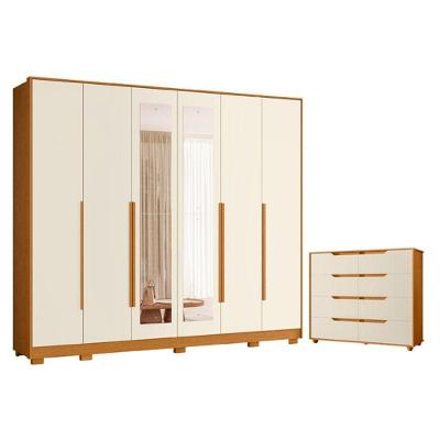 Guarda Roupa Casal Mercure + Doble 6 Portas de Bater 8 Gavetas MDP Cinamomo Off White