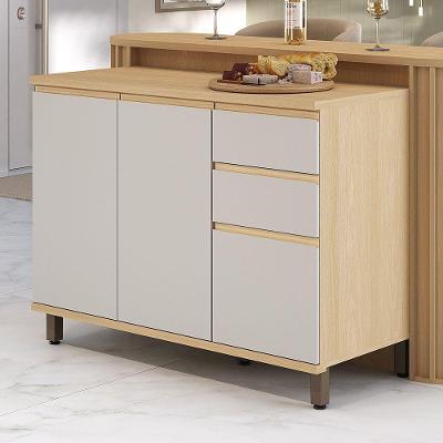 Balcão de Cozinha Aura 3 Portas 1 Prateleira MDF 120CM Carvalho e Cinza Cristal