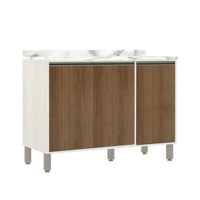 Balcão de Pia Linea 3 Portas 2 Prateleiras MDF 120cm Pátina FF e Avelã FF Luciane Móveis