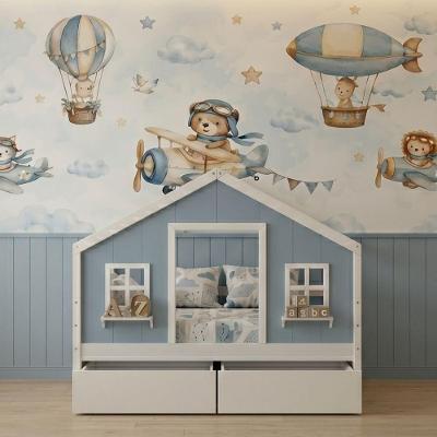 Cama Infantil Casinha dos Sonhos 2 Gavetas Madeira Maciça Branco e Azul Housin