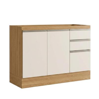 Balcão para Pia Etna 12670P 3 Portas 2 Gavetas MDP 120CM Off White