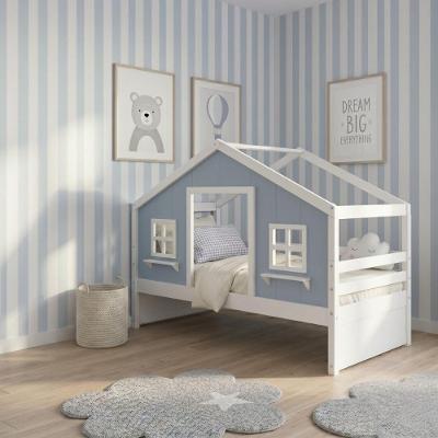 Cama Infantil Casinha dos Sonhos Madeira Maciça Branco e Azul Housin