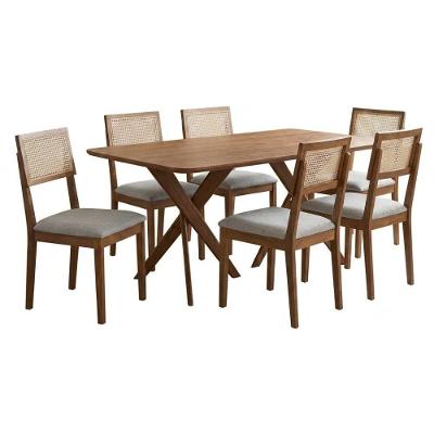 Mesa de Jantar Cacau 6 Lugares MDF com Cadeiras Palmas Linho Cinza Milani Movelaria