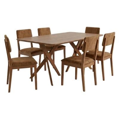 Mesa Jantar Cacau 6 Lugares MDF Cadeiras Corino Kaki 180CM Milani Movelaria