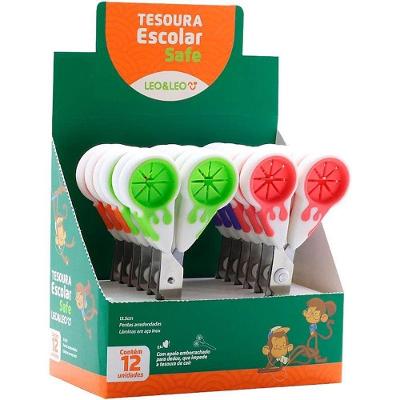 Tesoura Escolar Leonora Safe 13,5cm Apoio Anti Queda 12 Unidades