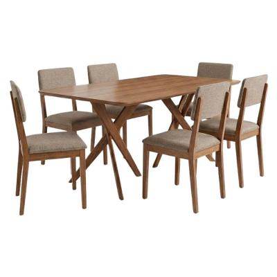 Mesa de Jantar Cacau 6 Lugares MDF com Cadeiras Linho Bege 180CM Milani Movelaria