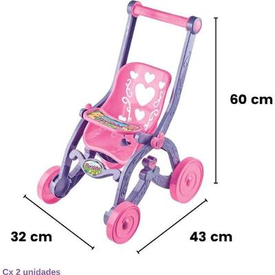 Kit 2 Carrinhos de Boneca Florzinha Plástico Rosa Lilás Brinquemix