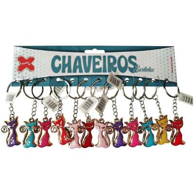 Chaveiro Make+ Gatinho Plástico 4cm Blister 12 Peças Unissex