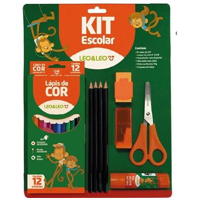 Kit Escolar Leonora 20 Peças Caixa com 6 Lápis HB Apontador Borracha Cola e Tesoura
