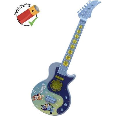 Guitarra Infantil Bluey com Luz e Som Azul com Pilhas AA Candide