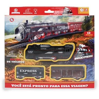 Locomotiva Brinexpresso 213cm 13 Peças com Luzes e Movimento Polibrinq