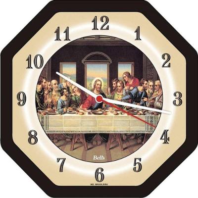 Relógio de Parede Oitavado Santa Ceia 22cm Ilustração Religiosa Preto