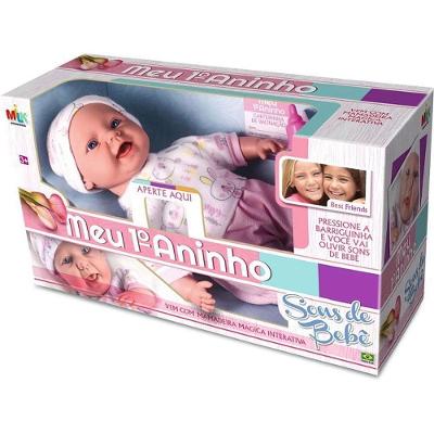 Boneca Meu 1 Aninho Sons de Bebê Risos e Balbucios 45cm Milk