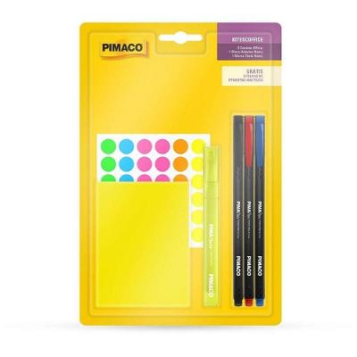 Kit Escolar Pimaco Office Bloco Marcador Canetas Azul Vermelho Preto