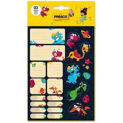 Etiquetas Escolares Pimaco Astro Dino 3 Folhas 69 Unidades Autoadesivas