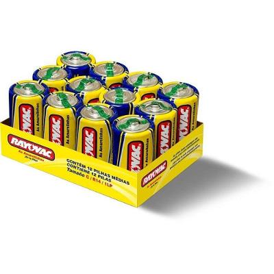 Pilha Rayovac Zinco Média C 12 Unidades Amarelo Resistente a Vazamentos