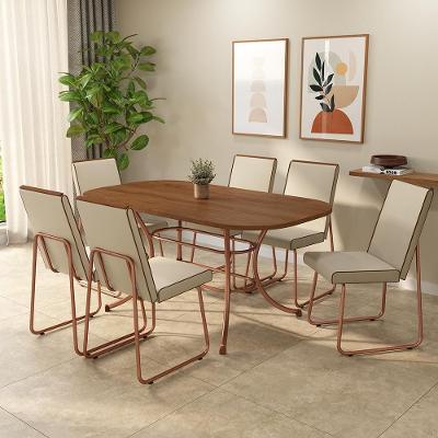 Conjunto Solare 6 Lugares Tampo MDP Couro Sintético Rosê 160CM Móveis Carraro