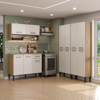 Cozinha Compacta Arizona Fusion Three 13 Portas 1 Gaveta MDP 293CM Carvalho e Branco