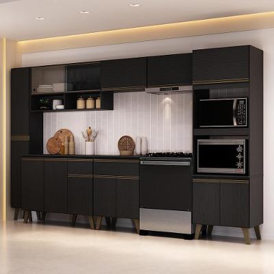 Cozinha Atlanta Avenue 14 Portas 2 Gavetas MDP 315,5CM Preto Touch Carraro