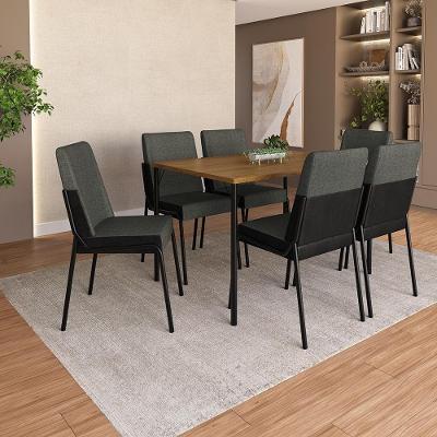 Conjunto Savona 6 Lugares Tampo MDP Couro Sintético Preto 120CM Móveis Carraro