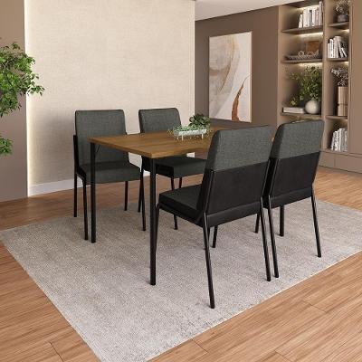 Conjunto Savona 4 Lugares Tampo MDP Couro Sintético Preto 120CM Móveis Carraro