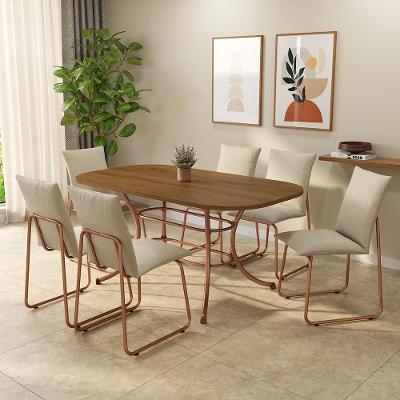 Conjunto Concept 6 Lugares Tampo MDP Couro Sintético Rosê 160CM Móveis Carraro