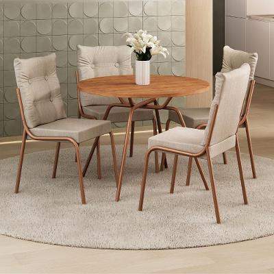 Conjunto de Jantar Lisboa 4 Lugares MDP Cadeiras Estofadas Rosê Móveis Carraro