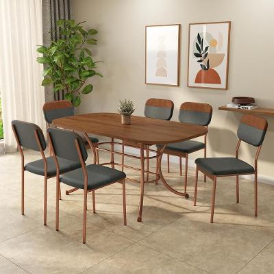 Conjunto Fresno 6 Lugares Tampo MDP Couro Sintético Rosê 160CM Móveis Carraro