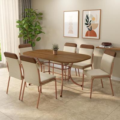 Conjunto Jantar Montreal 6 Lugares MDP Couro Sintético Rosê 160CM Móveis Carraro