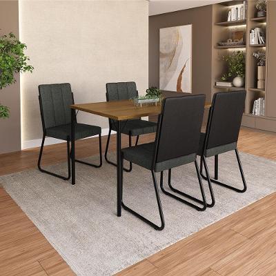 Conjunto de Jantar Orlando 4 Lugares Tampo MDP Cadeiras Couro Sintético Preto 120CM Móveis Carraro