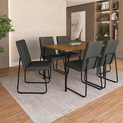 Conjunto de Jantar Manhattan 6 Lugares MDP Freijó Preto 120CM Móveis Carraro