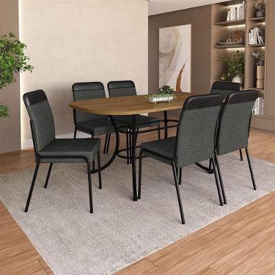 Conjunto de Jantar Montreal 6 Lugares MDP Freijó Preto 160CM Móveis Carraro