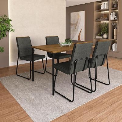 Conjunto de Jantar Manhattan 4 Lugares MDP Preto 120CM Móveis Carraro