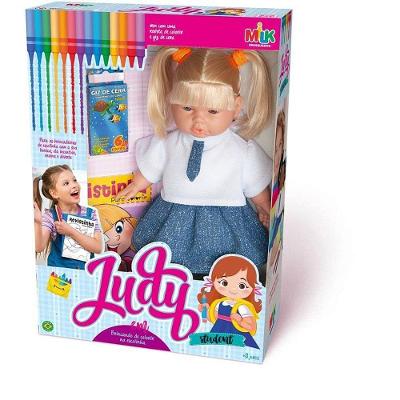 Boneca Judy Student 34cm com Livro para Colorir e Giz Milk