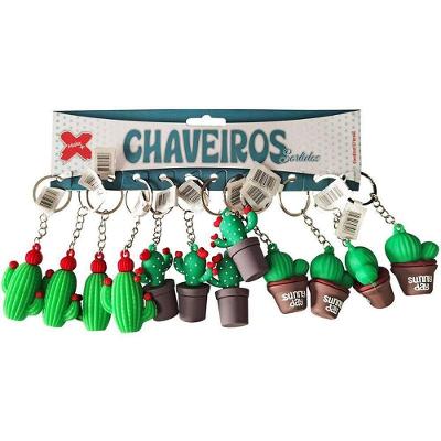Chaveiro Cactos 5cm com 12 Peças Verde Make+