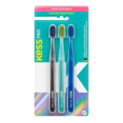 Kit Escovas Dentais Kess Pro Extra Higiene Bucal com 3 Unidades
