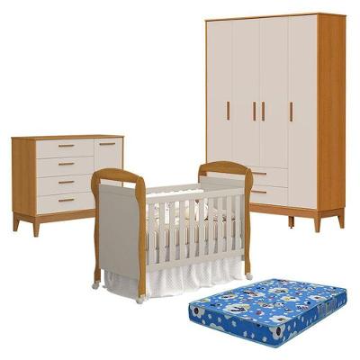 Kit Quarto de Bebê Danny 4 Portas 4 Gavetas MDF Areia Savana Reller Móveis